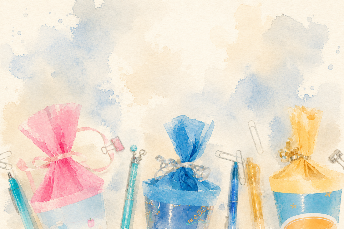 Colorful back-to-school goodie bags with school supplies, stationery, and thoughtful classroom gifts for kids.